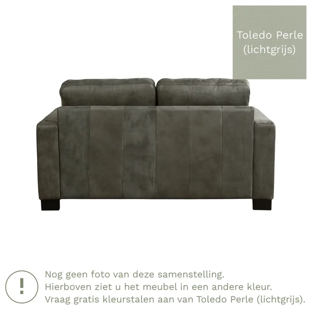 afbeelding van Leren bank Energy - 2 zits - Toledo Perle (lichtgrijs) - Poten hout bruin