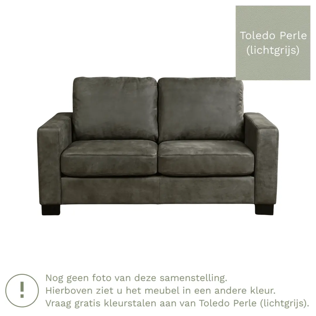 afbeelding van Leren bank Energy - 2 zits - Toledo Perle (lichtgrijs) - Poten hout zwart