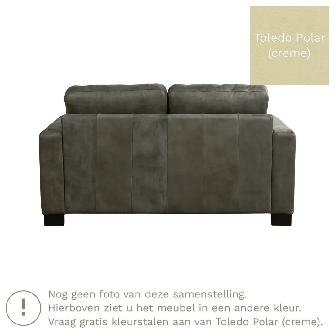 afbeelding van Leren bank Energy - 2 zits - Toledo Polar (crème) - Poten hout zwart