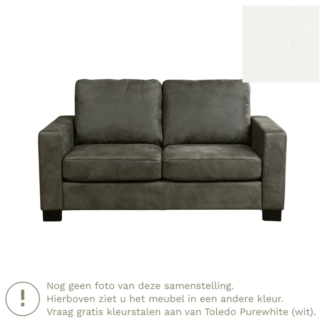 afbeelding van Leren bank Energy - 2 zits - Toledo Purewhite (wit) - Poten hout bruin