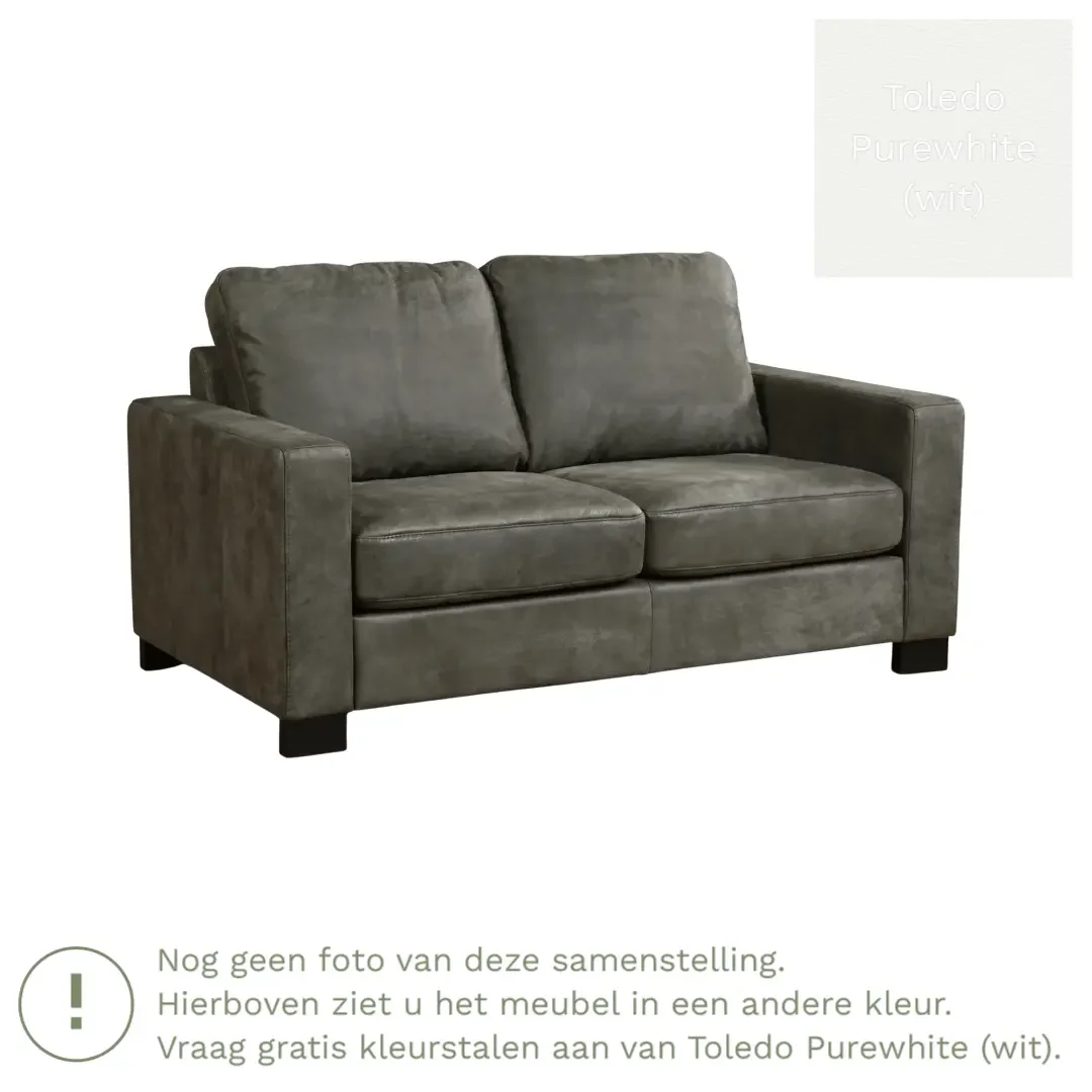 afbeelding van Leren bank Energy - 2 zits - Toledo Purewhite (wit) - Poten hout zwart