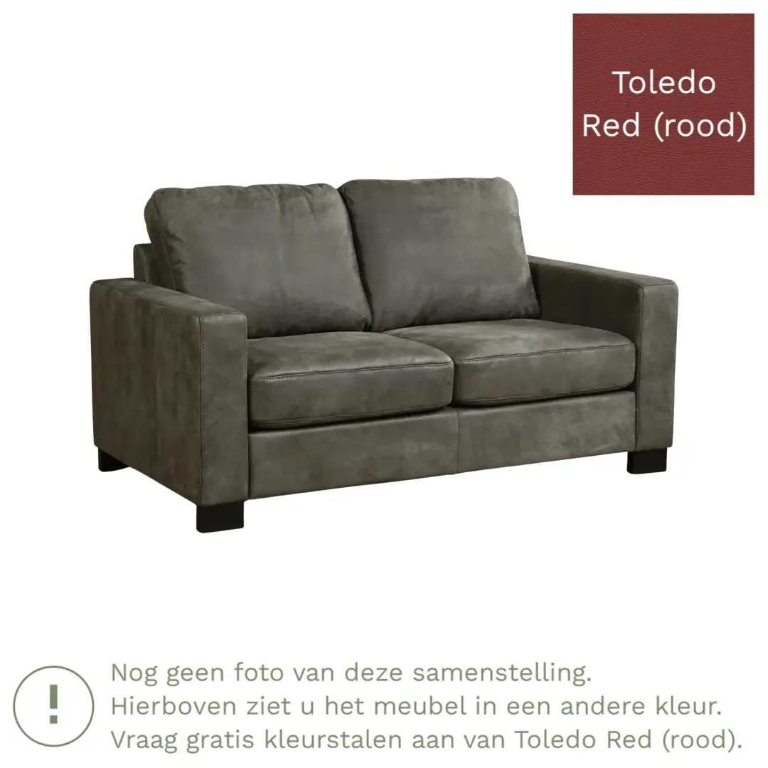 afbeelding van Leren bank Energy - 2 zits - Toledo Red (rood) - Poten hout bruin