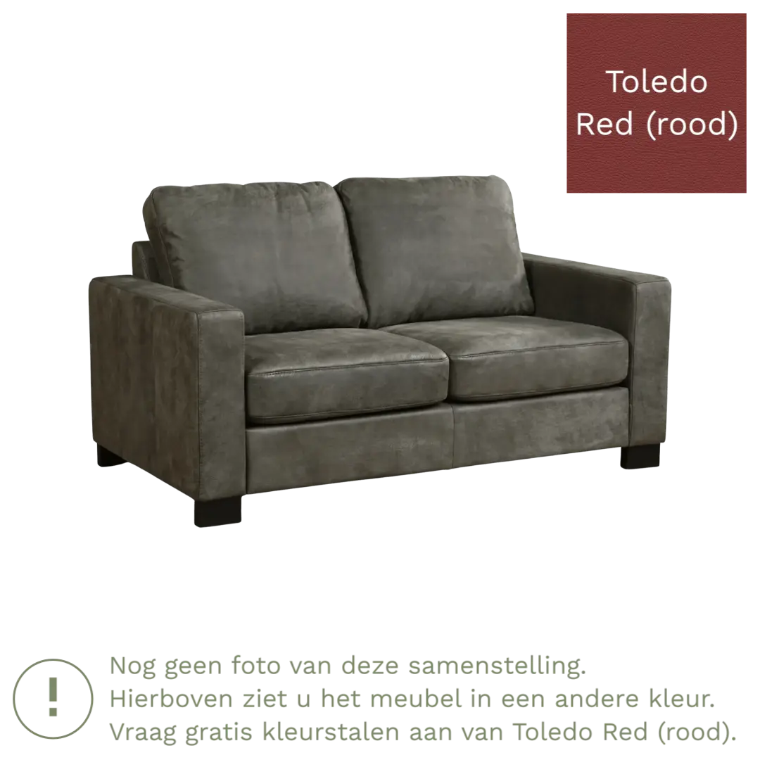 afbeelding van Leren bank Energy - 2 zits - Toledo Red (rood) - Poten hout zwart