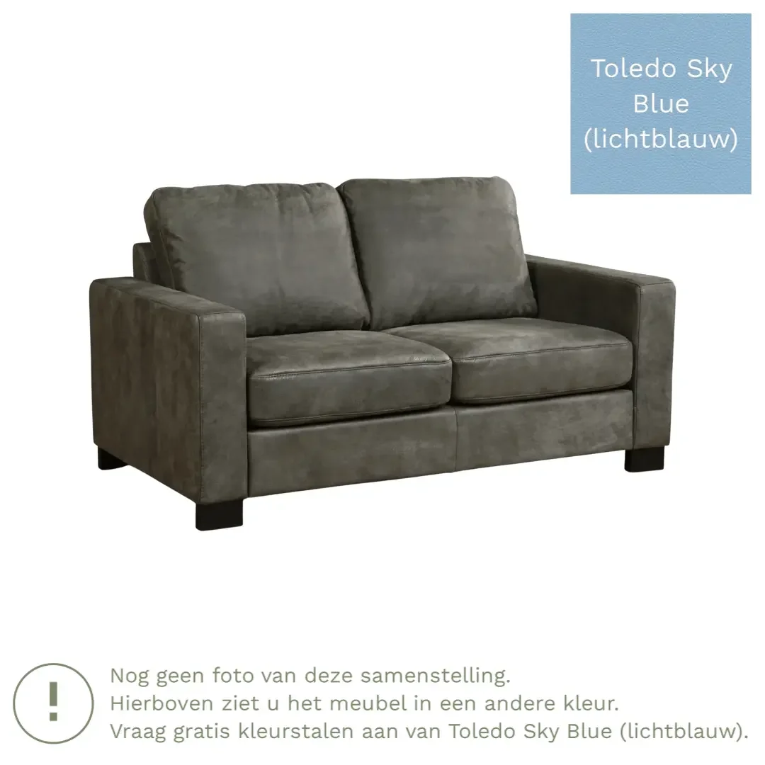 afbeelding van Leren bank Energy - 2 zits - Toledo Sky Blue (lichtblauw) - Poten hout bruin