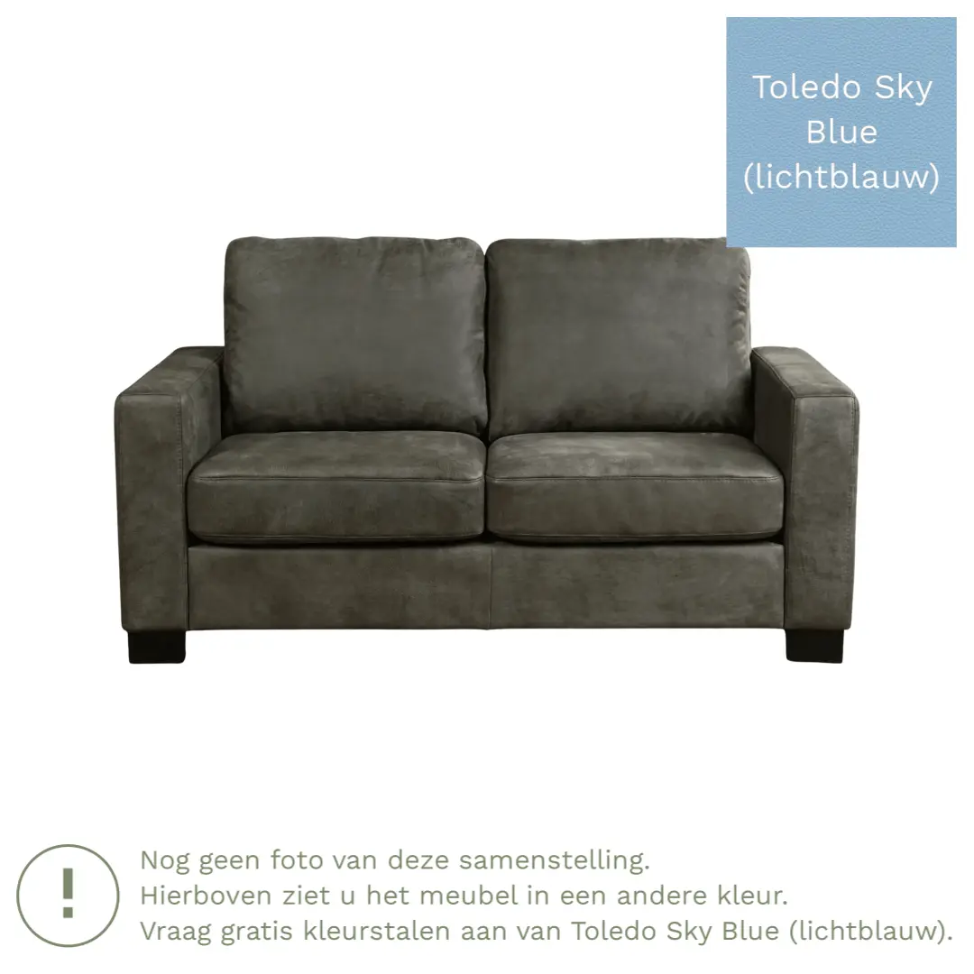 afbeelding van Leren bank Energy - 2 zits - Toledo Sky Blue (lichtblauw) - Poten hout zwart