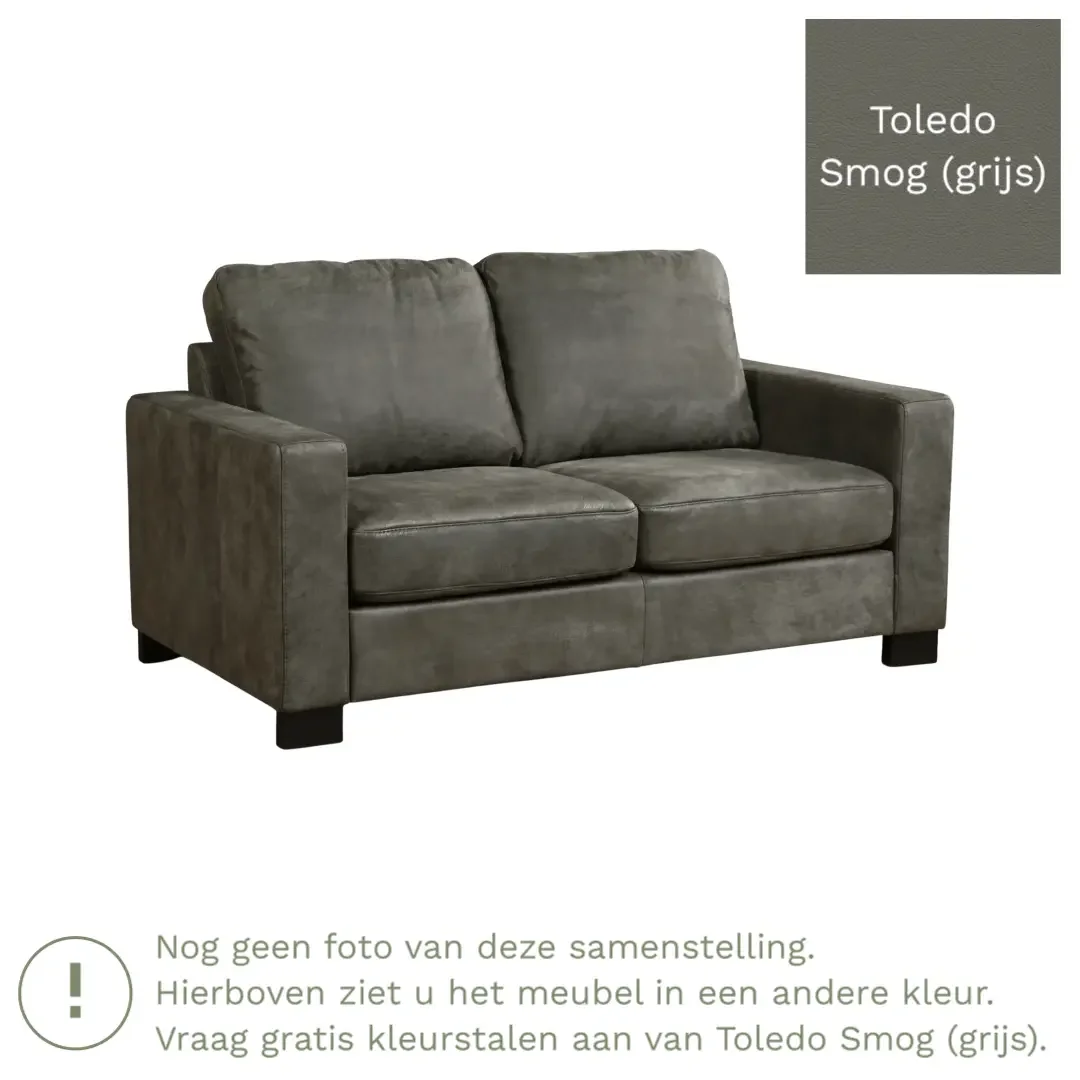 afbeelding van Leren bank Energy - 2 zits - Toledo Smog (grijs) - Poten hout zwart