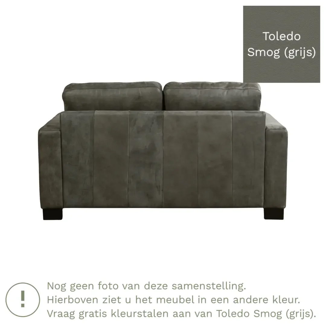 afbeelding van Leren bank Energy - 2 zits - Toledo Smog (grijs) - Poten hout zwart