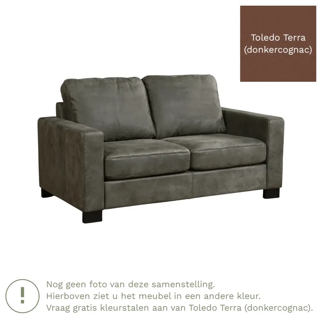 afbeelding van Leren bank Energy - 2 zits - Toledo Terra (donkercognac) - Poten hout zwart
