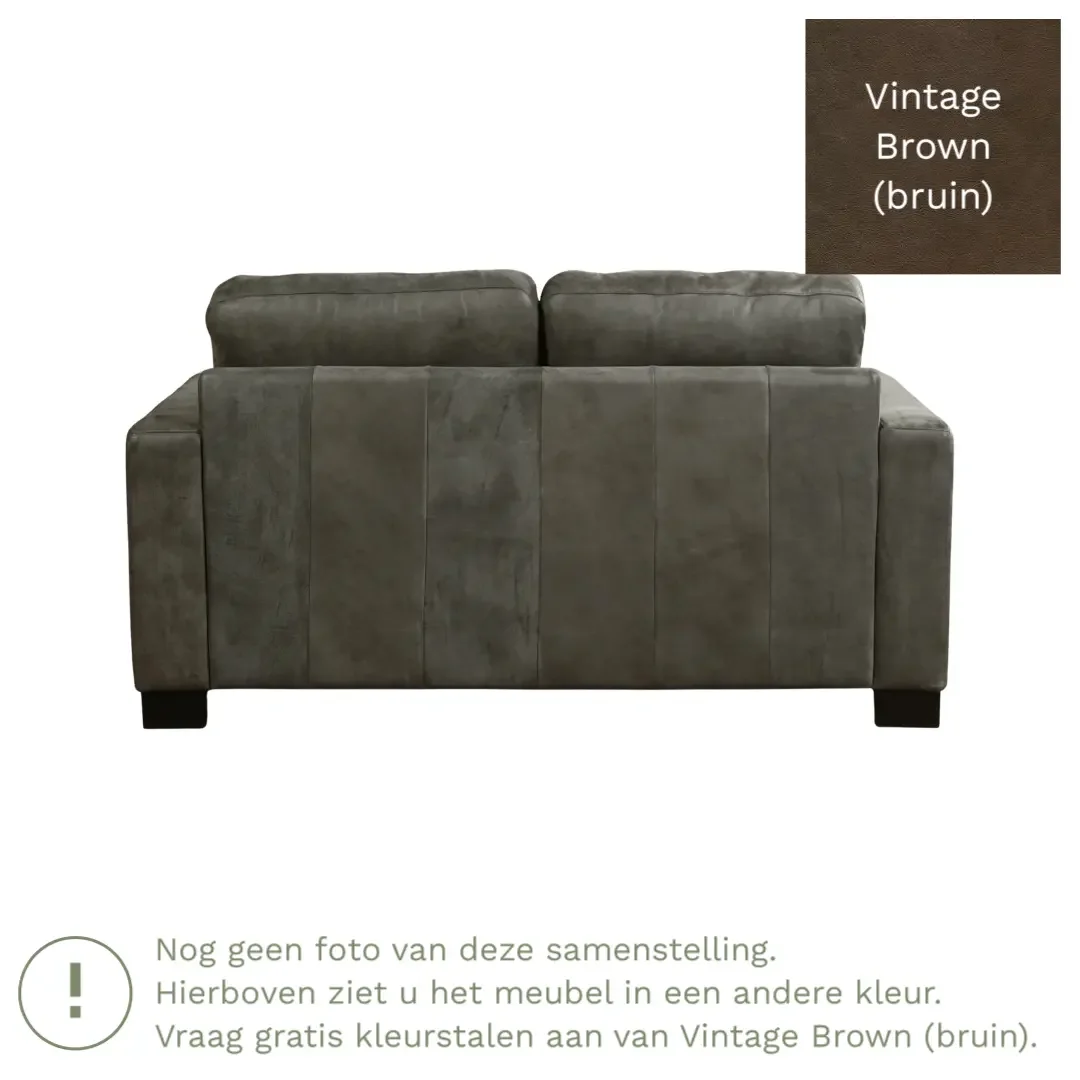 afbeelding van Leren bank Energy - 2 zits - Vintage Brown (bruin) - Poten hout zwart