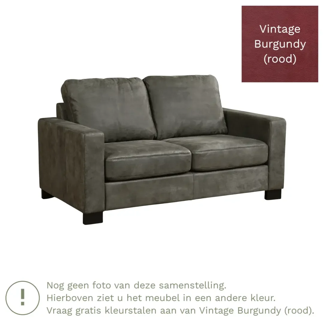 afbeelding van Leren bank Energy - 2 zits - Vintage Burgundy (rood) - Poten hout bruin