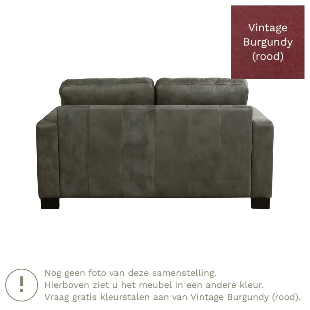 afbeelding van Leren bank Energy - 2 zits - Vintage Burgundy (rood) - Poten hout bruin