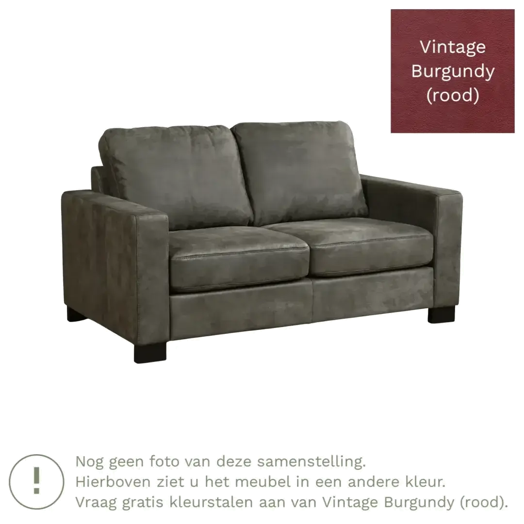 afbeelding van Leren bank Energy - 2 zits - Vintage Burgundy (rood) - Poten hout zwart