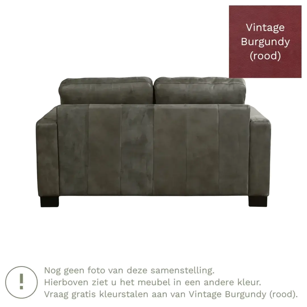 afbeelding van Leren bank Energy - 2 zits - Vintage Burgundy (rood) - Poten hout zwart
