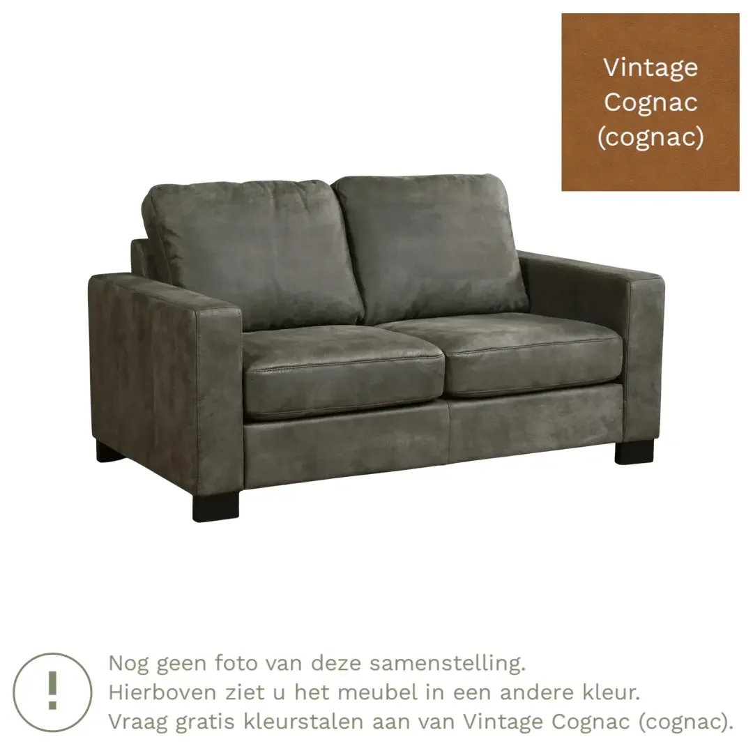 afbeelding van Leren bank Energy - 2 zits - Vintage Cognac (cognac) - Poten hout bruin