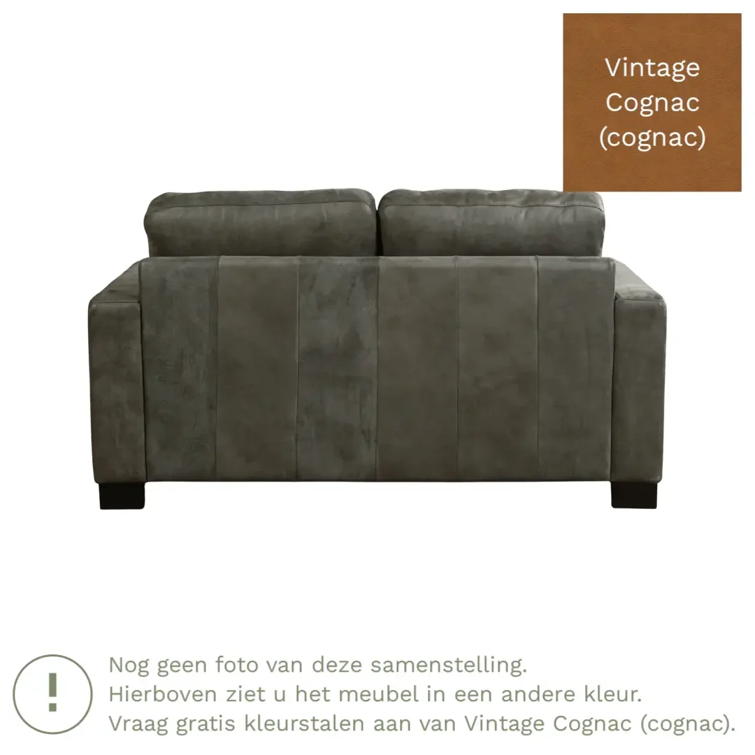 afbeelding van Leren bank Energy - 2 zits - Vintage Cognac (cognac) - Poten hout zwart