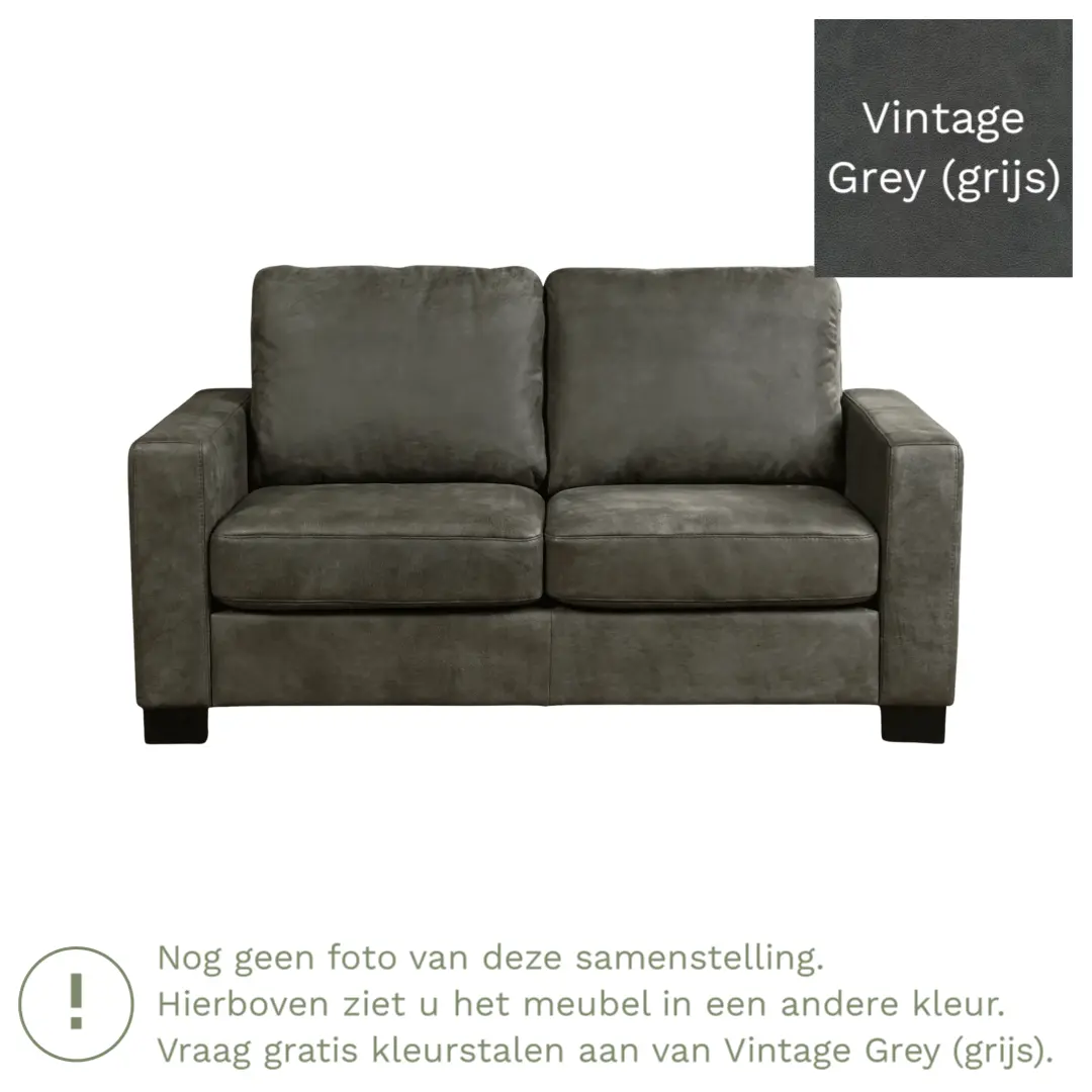 afbeelding van Leren bank Energy - 2 zits - Vintage Grey (grijs) - Poten hout bruin