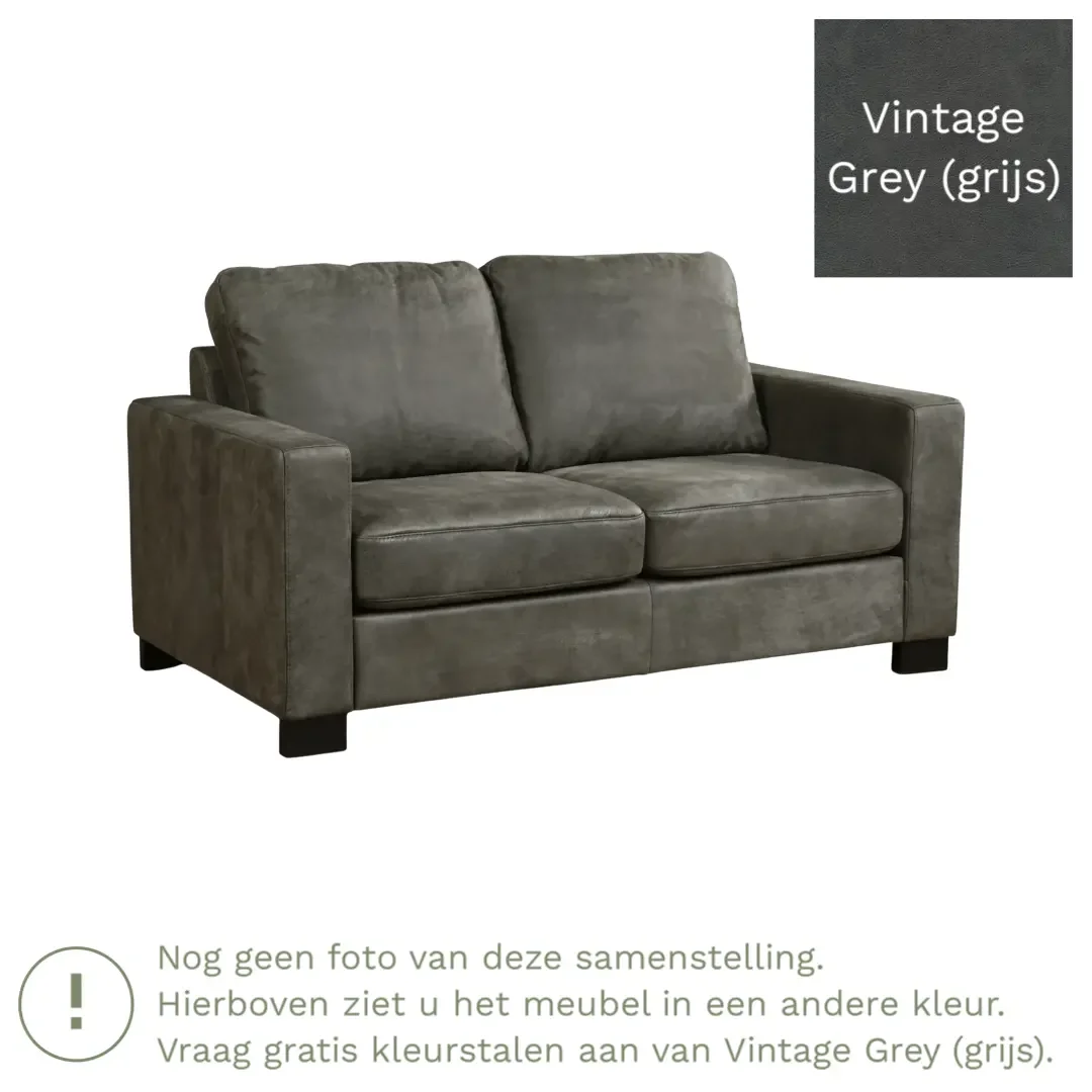 afbeelding van Leren bank Energy - 2 zits - Vintage Grey (grijs) - Poten hout bruin