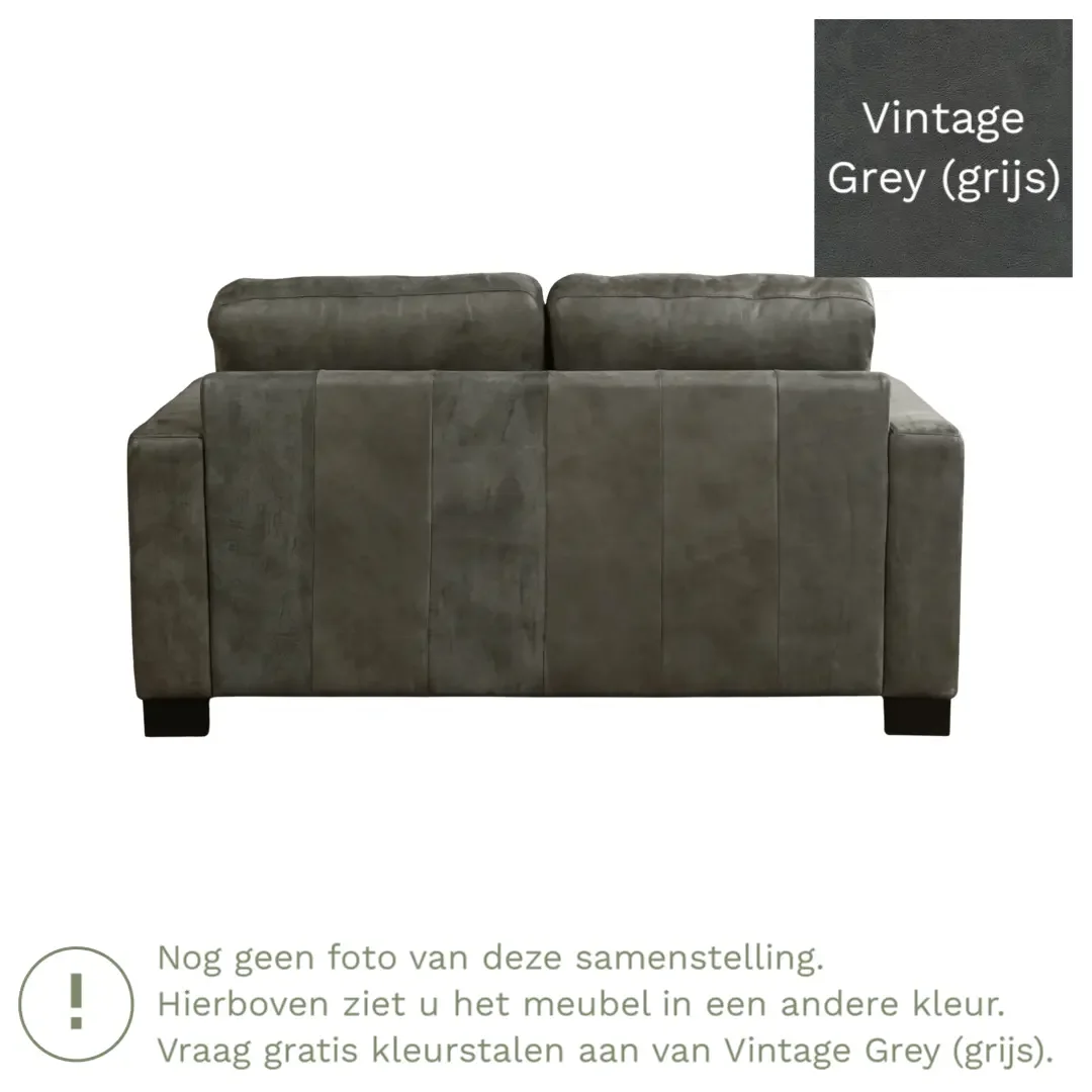afbeelding van Leren bank Energy - 2 zits - Vintage Grey (grijs) - Poten hout bruin