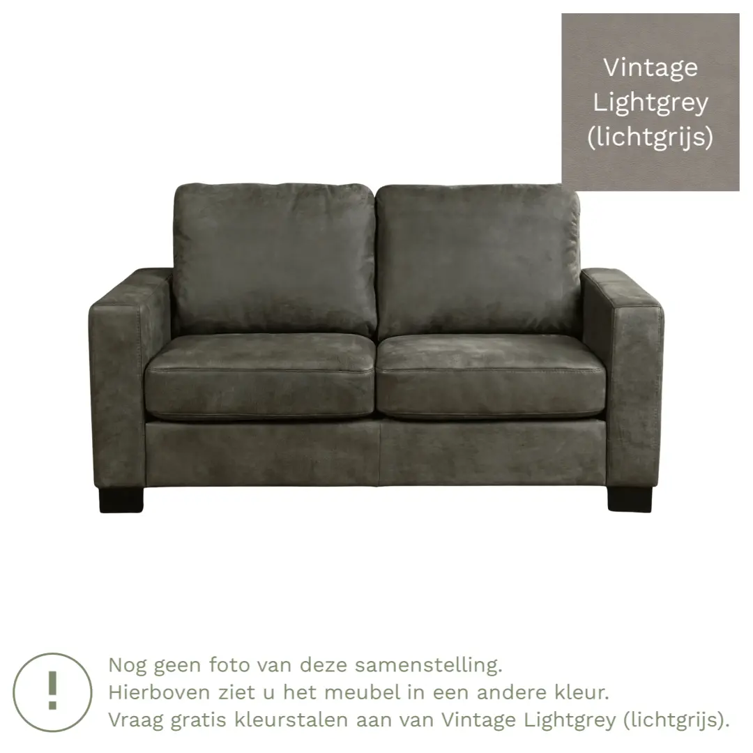 afbeelding van Leren bank Energy - 2 zits - Vintage Lightgrey (lichtgrijs) - Poten hout bruin