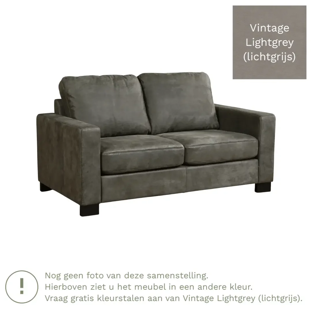 afbeelding van Leren bank Energy - 2 zits - Vintage Lightgrey (lichtgrijs) - Poten hout bruin