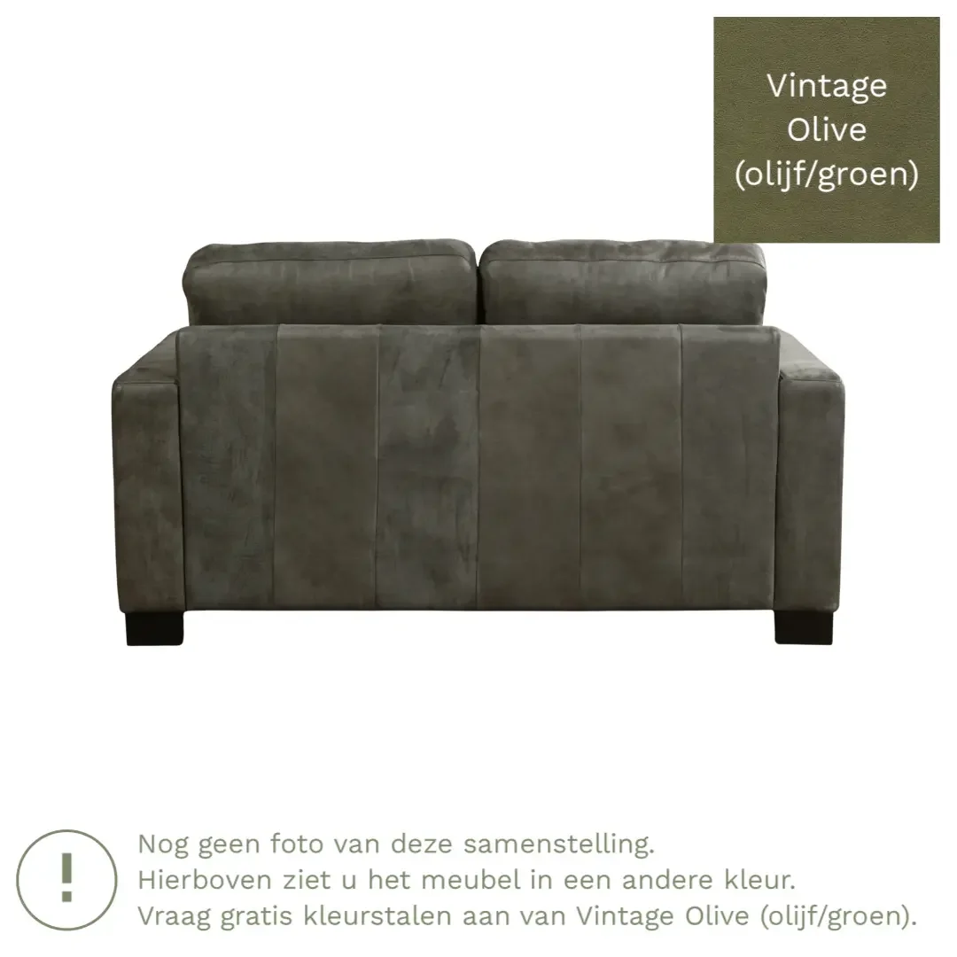 afbeelding van Leren bank Energy - 2 zits - Vintage Olive (olijf/groen) - Poten hout bruin