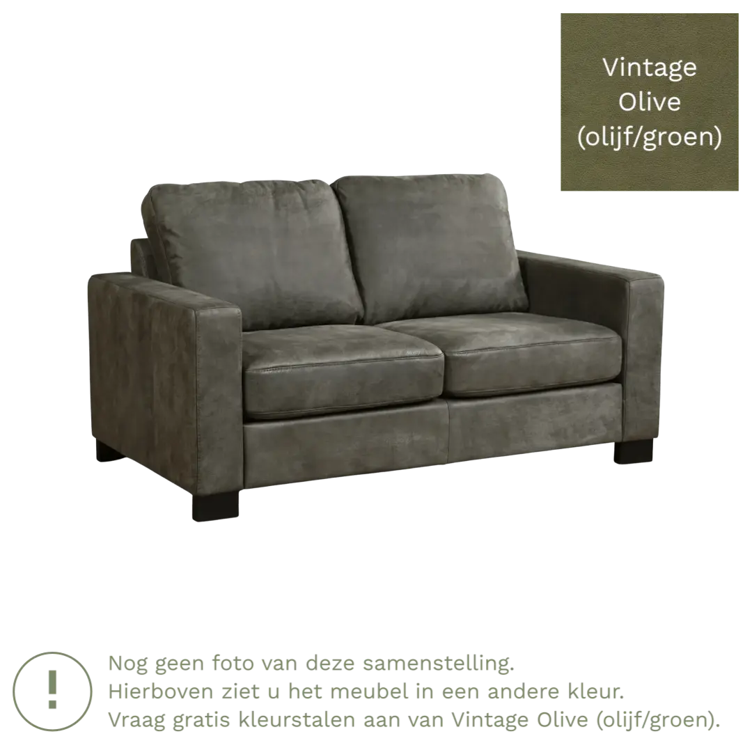 afbeelding van Leren bank Energy - 2 zits - Vintage Olive (olijf/groen) - Poten hout zwart