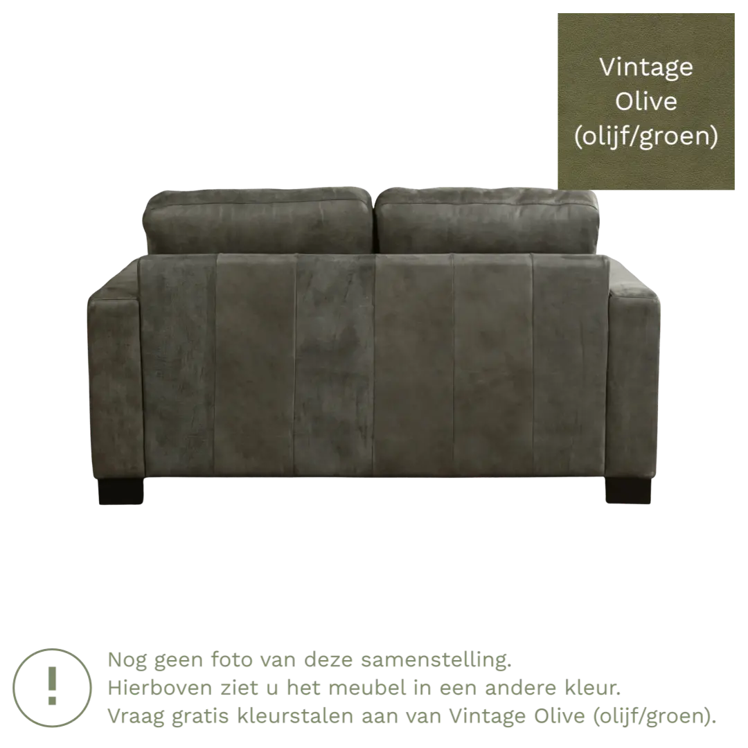 afbeelding van Leren bank Energy - 2 zits - Vintage Olive (olijf/groen) - Poten hout zwart