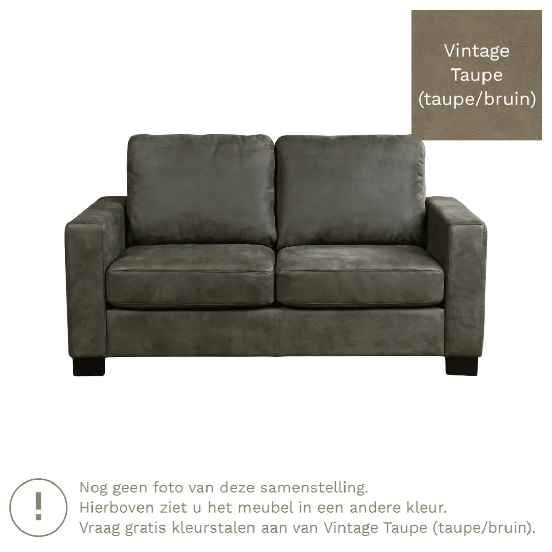afbeelding van Leren bank Energy - 2 zits - Vintage Taupe (taupe/bruin) - Poten hout zwart