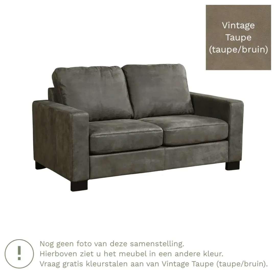 afbeelding van Leren bank Energy - 2 zits - Vintage Taupe (taupe/bruin) - Poten hout zwart