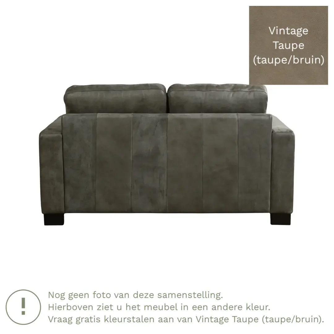 afbeelding van Leren bank Energy - 2 zits - Vintage Taupe (taupe/bruin) - Poten hout zwart
