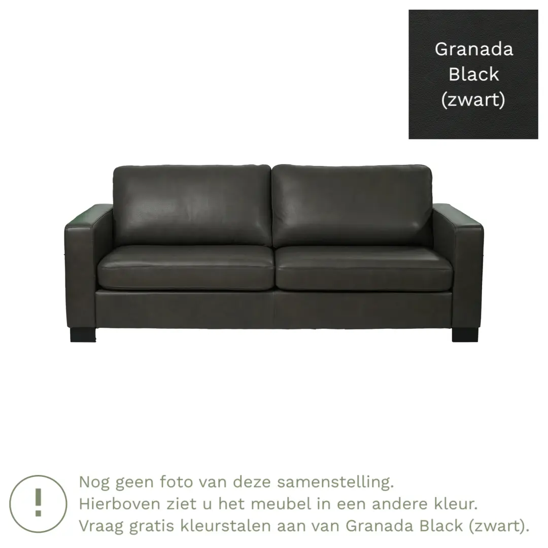 afbeelding van Leren bank Energy - 3 zits - Granada Black (zwart) - Poten hout bruin