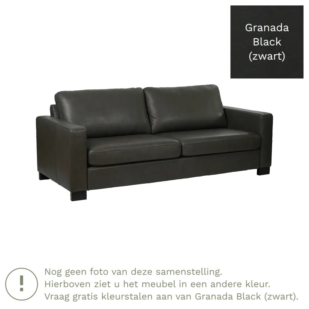 afbeelding van Leren bank Energy - 3 zits - Granada Black (zwart) - Poten hout bruin