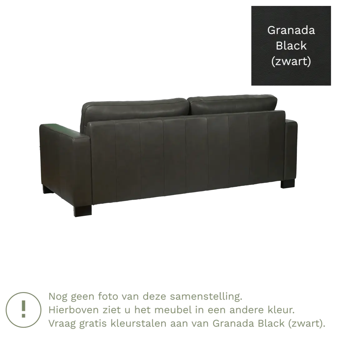 afbeelding van Leren bank Energy - 3 zits - Granada Black (zwart) - Poten hout bruin