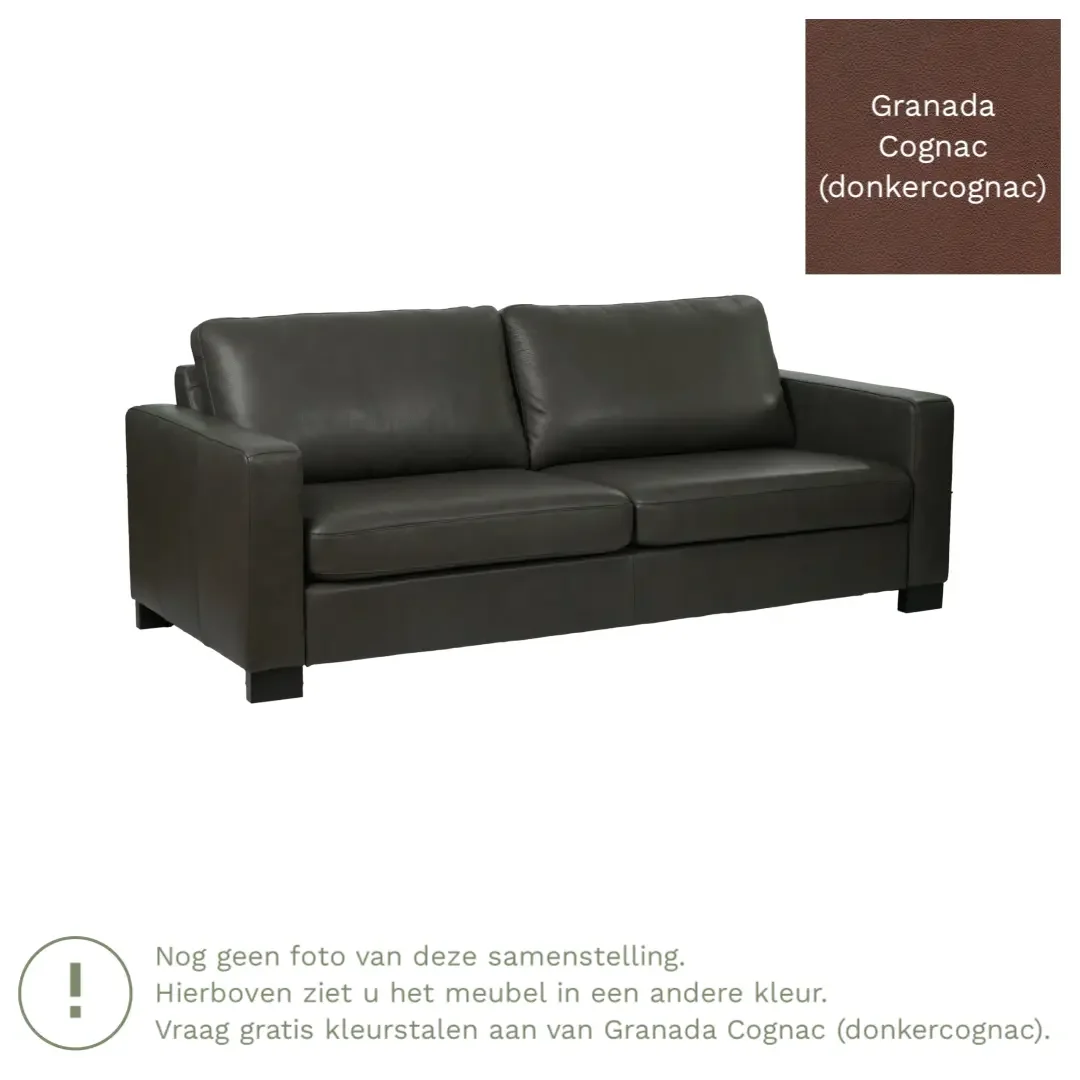 afbeelding van Leren bank Energy - 3 zits - Granada Cognac (donkercognac) - Poten hout zwart