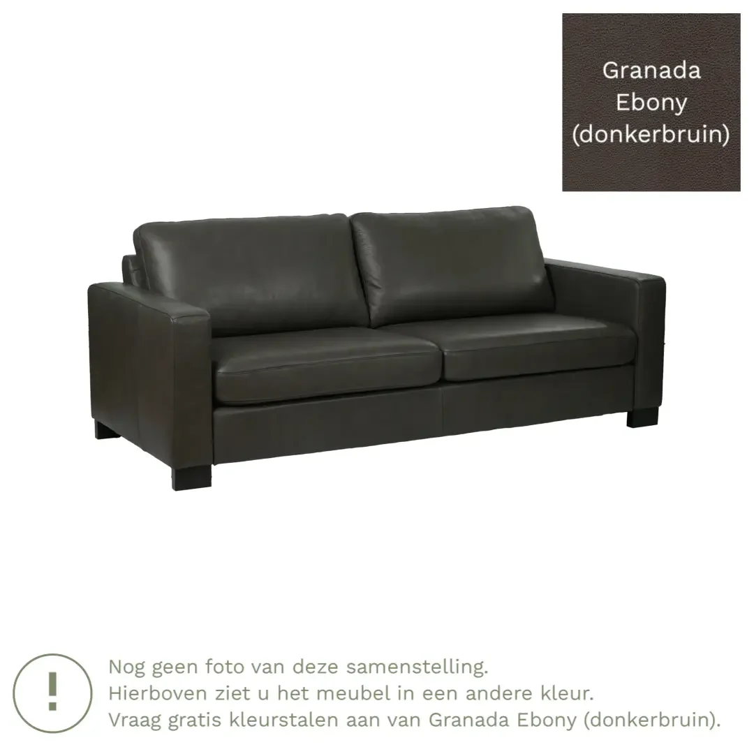 afbeelding van Leren bank Energy - 3 zits - Granada Ebony (donkerbruin) - Poten hout bruin
