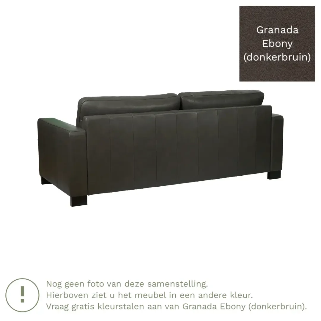 afbeelding van Leren bank Energy - 3 zits - Granada Ebony (donkerbruin) - Poten hout bruin