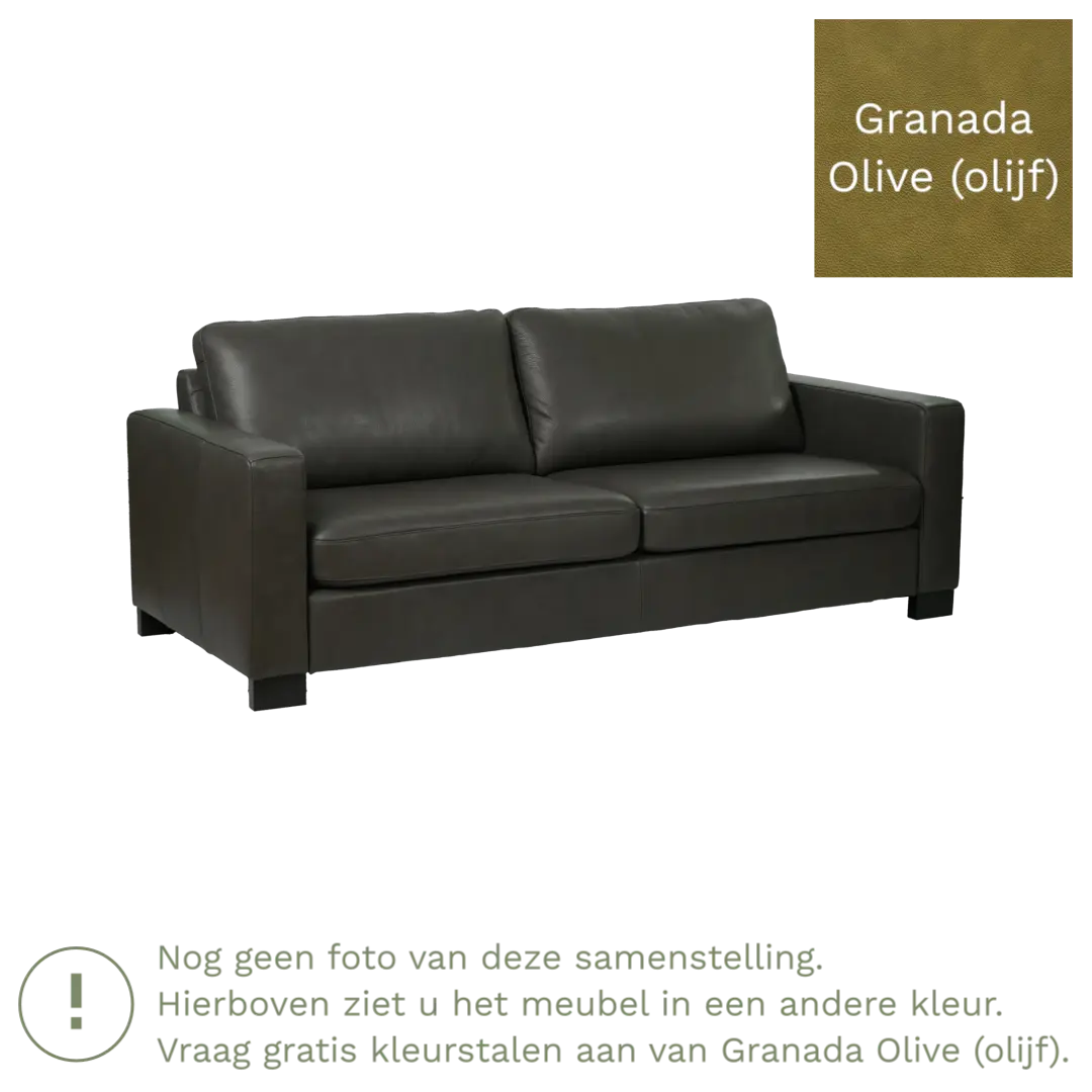 afbeelding van Leren bank Energy - 3 zits - Granada Olive (olijf) - Poten hout bruin