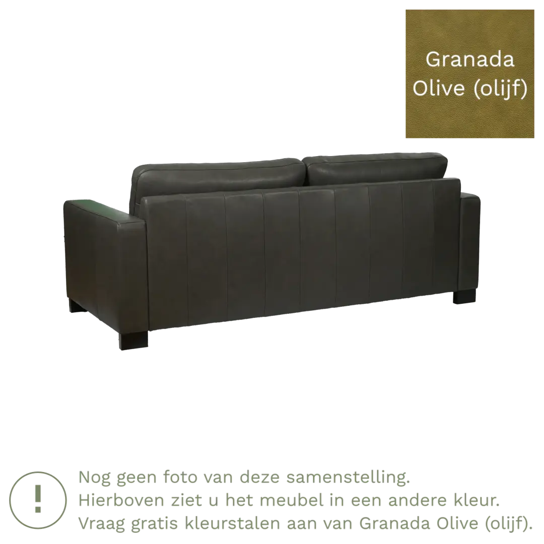 afbeelding van Leren bank Energy - 3 zits - Granada Olive (olijf) - Poten hout bruin
