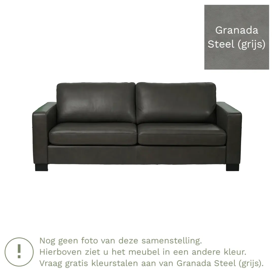 afbeelding van Leren bank Energy - 3 zits - Granada Steel (grijs) - Poten hout bruin