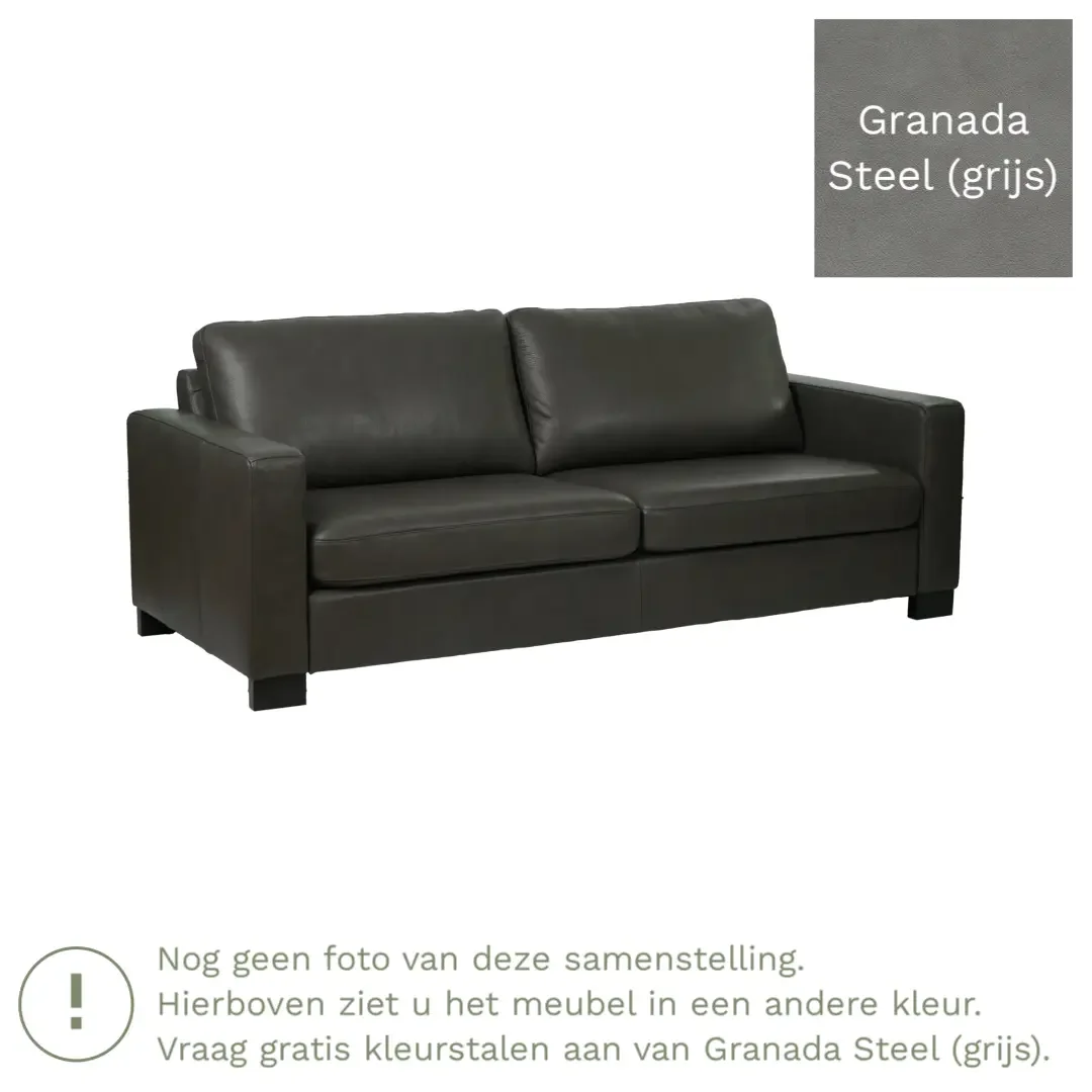 afbeelding van Leren bank Energy - 3 zits - Granada Steel (grijs) - Poten hout bruin