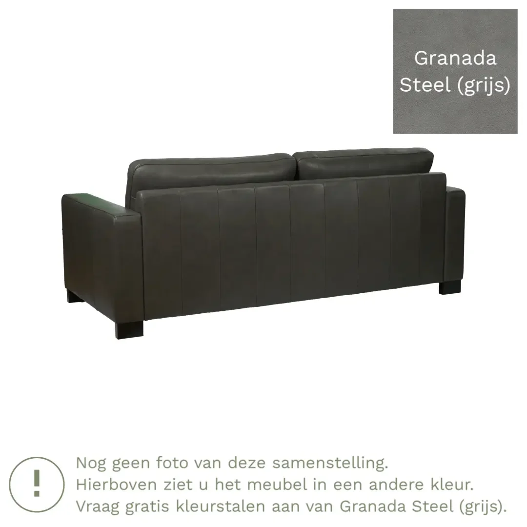 afbeelding van Leren bank Energy - 3 zits - Granada Steel (grijs) - Poten hout bruin