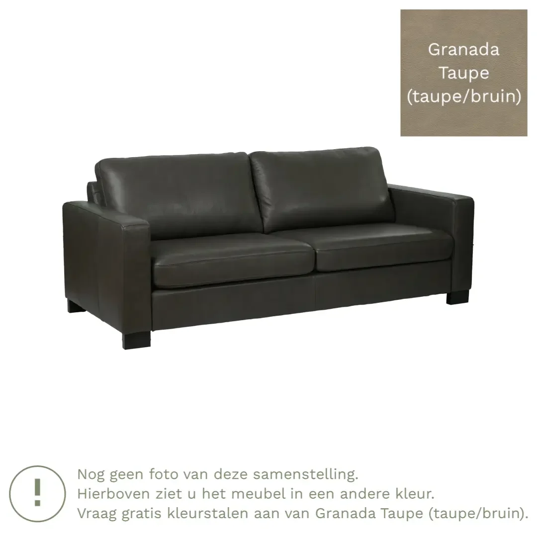 afbeelding van Leren bank Energy - 3 zits - Granada Taupe (taupe/bruin) - Poten hout bruin