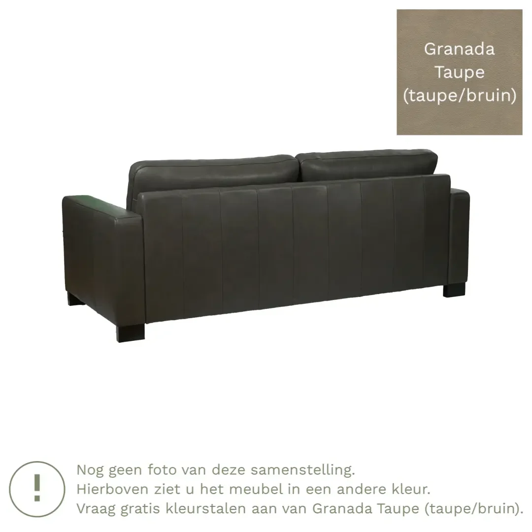 afbeelding van Leren bank Energy - 3 zits - Granada Taupe (taupe/bruin) - Poten hout bruin