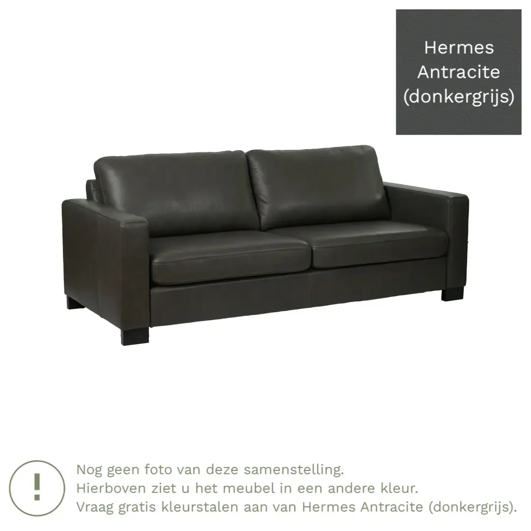 afbeelding van Leren bank Energy - 3 zits - Hermes Antracite (donkergrijs) - Poten hout zwart