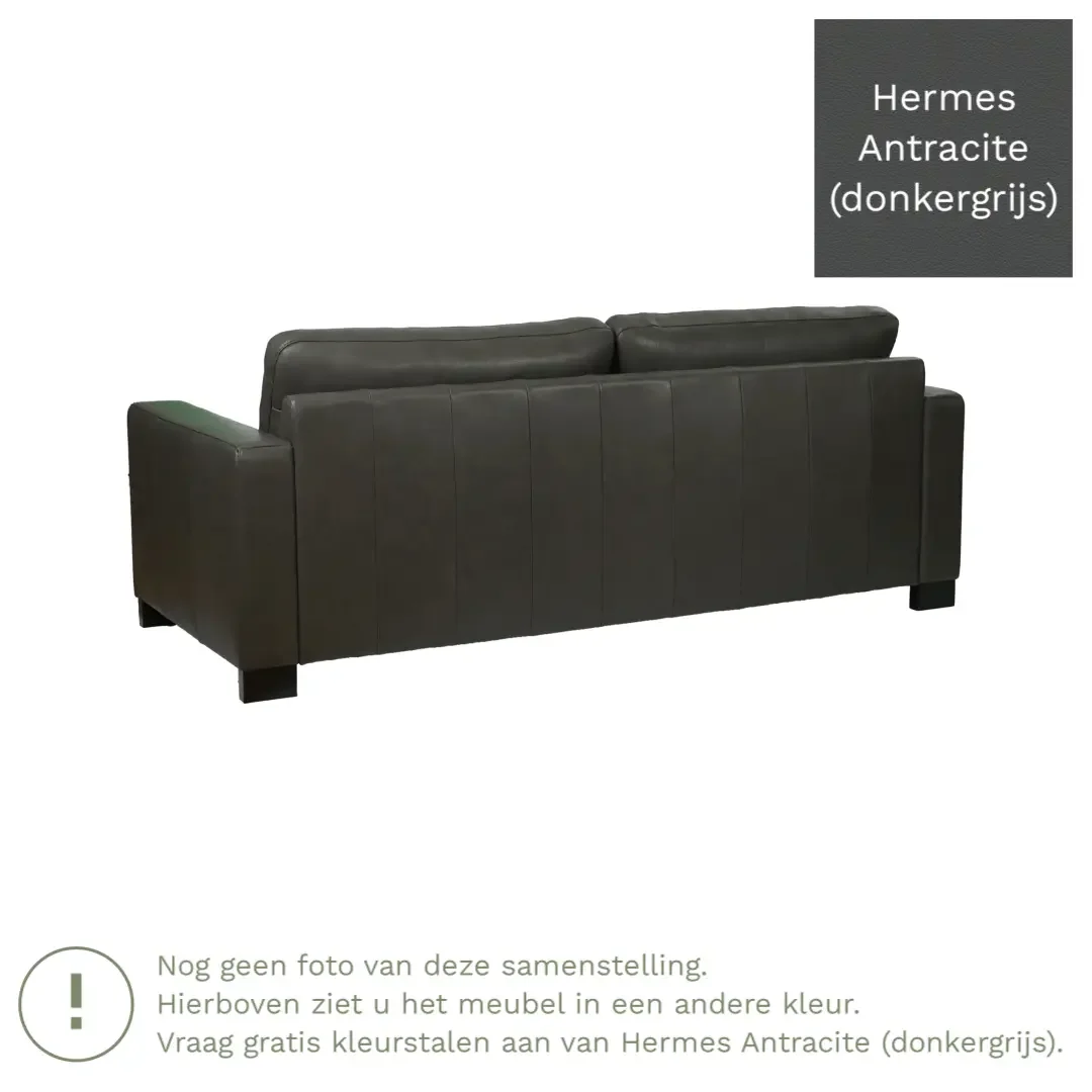 afbeelding van Leren bank Energy - 3 zits - Hermes Antracite (donkergrijs) - Poten hout zwart
