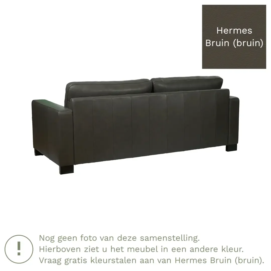 afbeelding van Leren bank Energy - 3 zits - Hermes Bruin (bruin) - Poten hout bruin