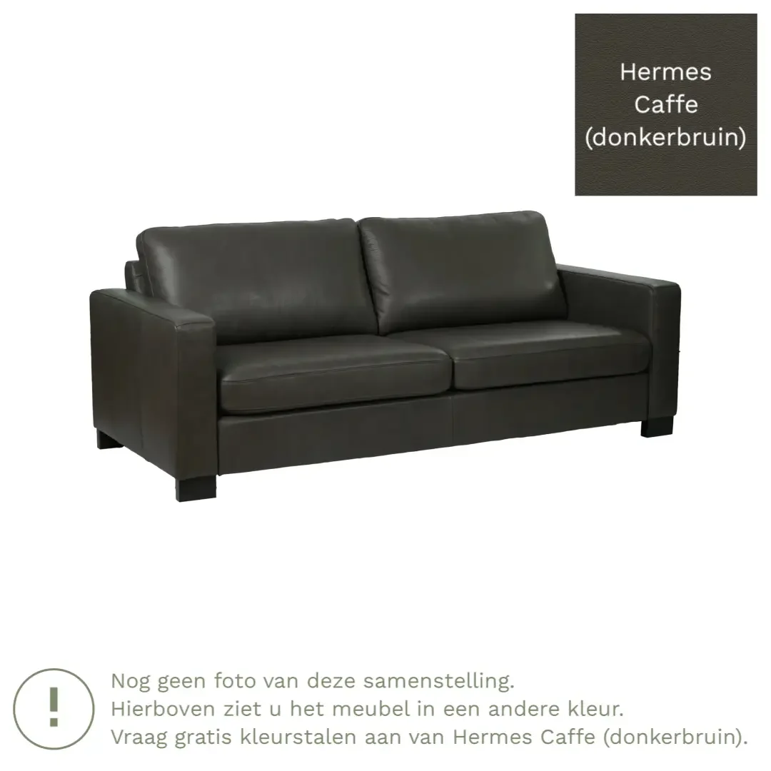 afbeelding van Leren bank Energy - 3 zits - Hermes Caffe (donkerbruin) - Poten hout zwart