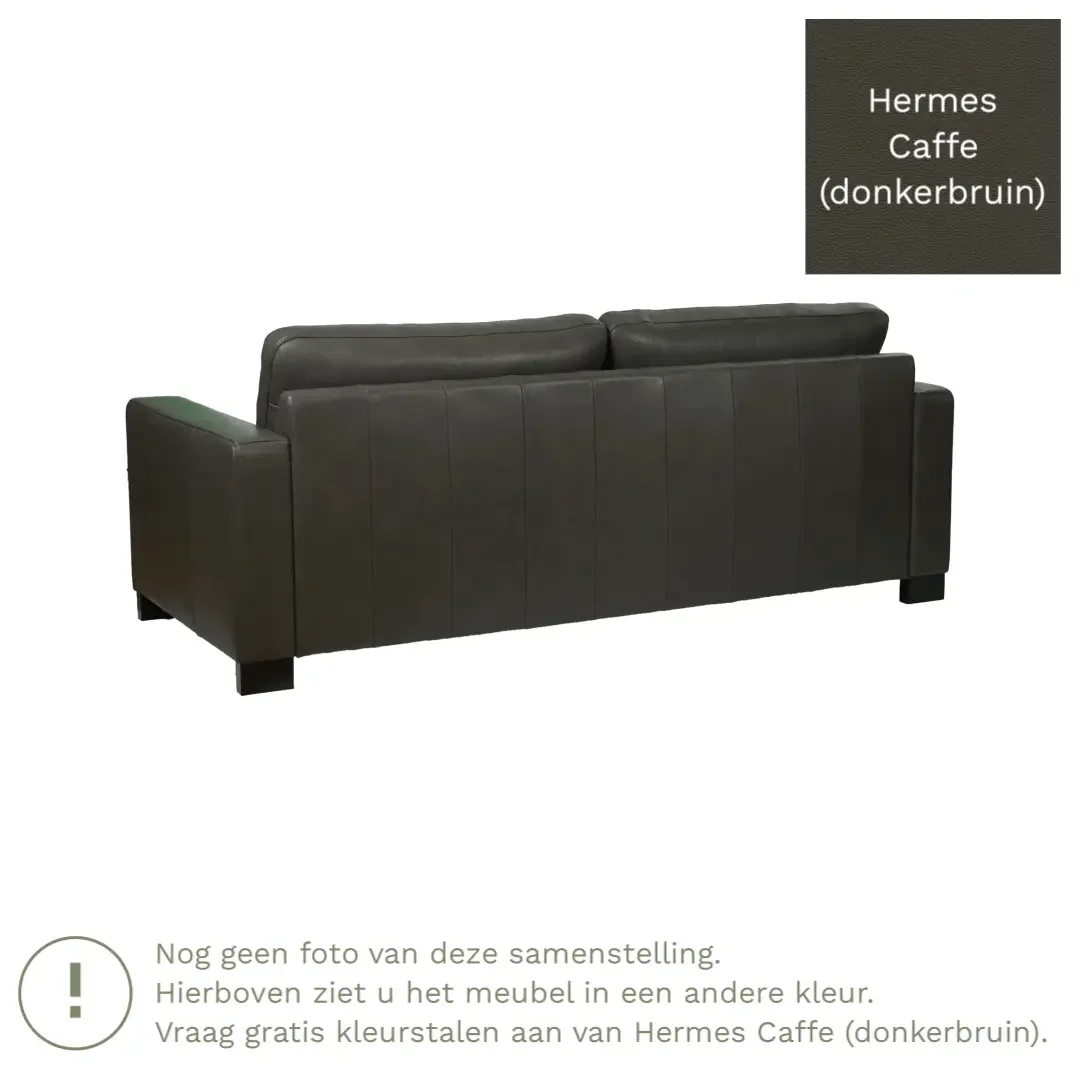 afbeelding van Leren bank Energy - 3 zits - Hermes Caffe (donkerbruin) - Poten hout zwart