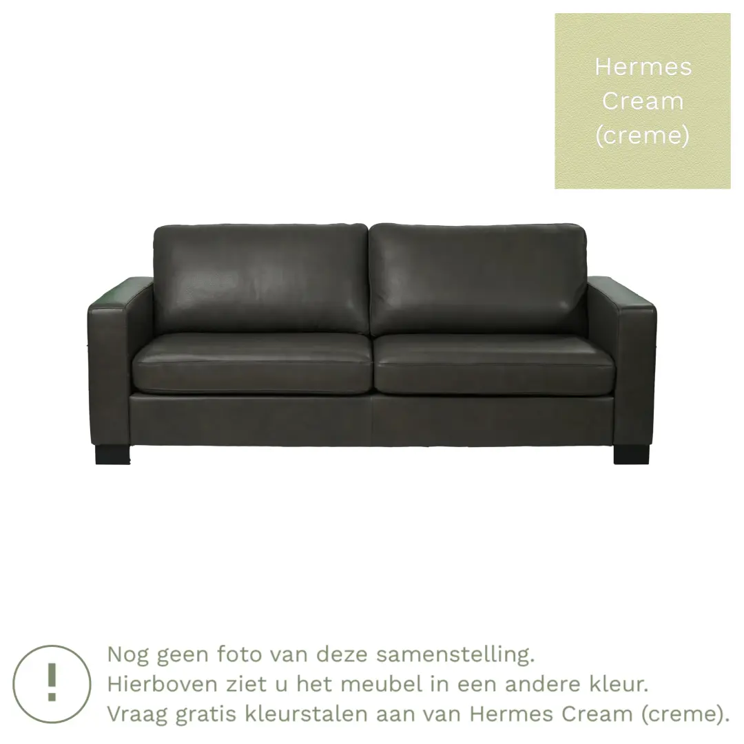 afbeelding van Leren bank Energy - 3 zits - Hermes Cream (crème) - Poten hout bruin