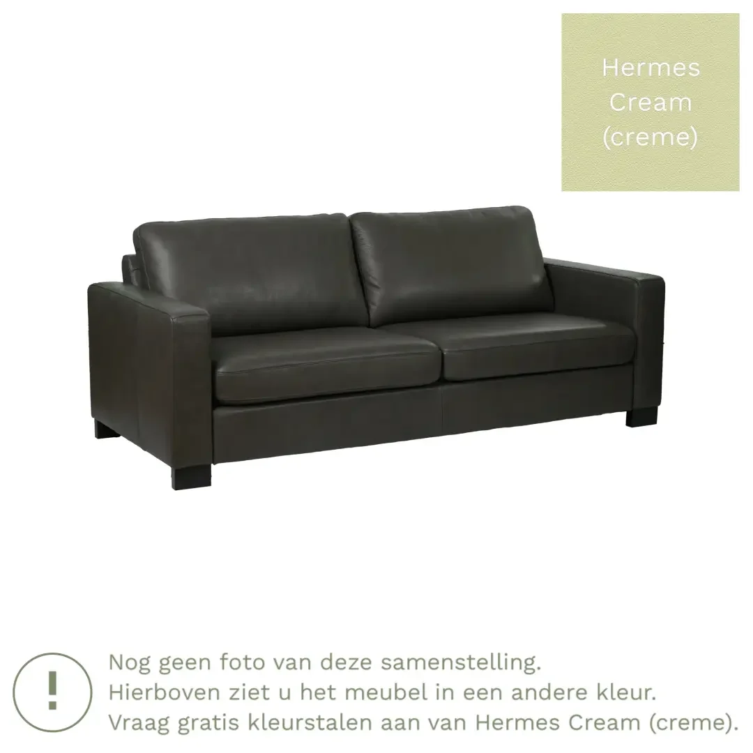 afbeelding van Leren bank Energy - 3 zits - Hermes Cream (crème) - Poten hout bruin